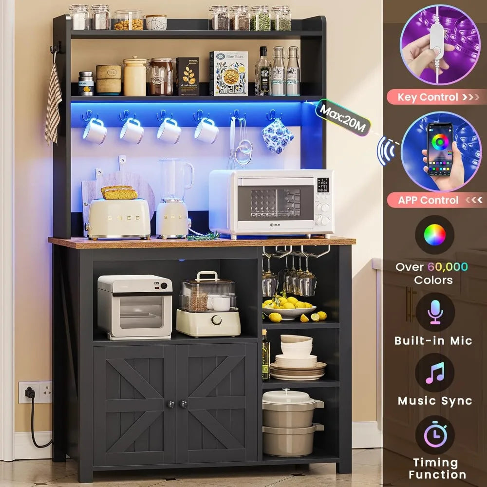 35.4 Inch Coffee Bar Cabinet with Power Outlet and Storage - Cheerful Home Finds