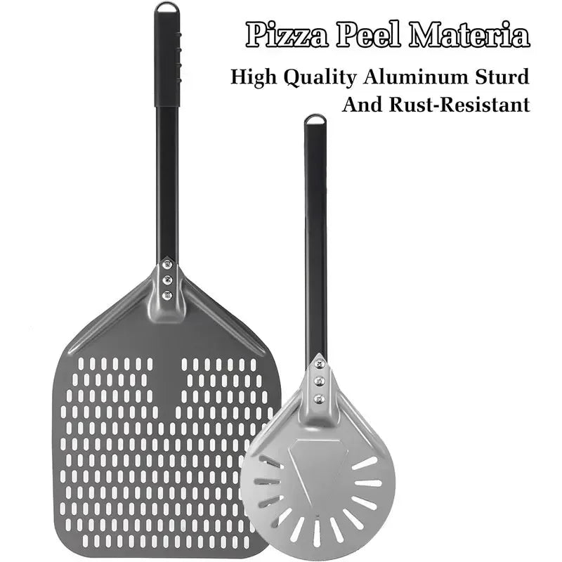 7/9/12/14inch Professional Pizza Spatula Paddle Perforated Aluminum Metal Pizza Turning Peel - Cheerful Home Finds