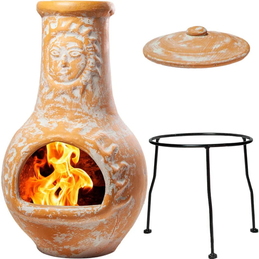 Medium Chiminea Outdoor Fireplace Clay Chimineas Yellow Terracotta - Cheerful Home Finds