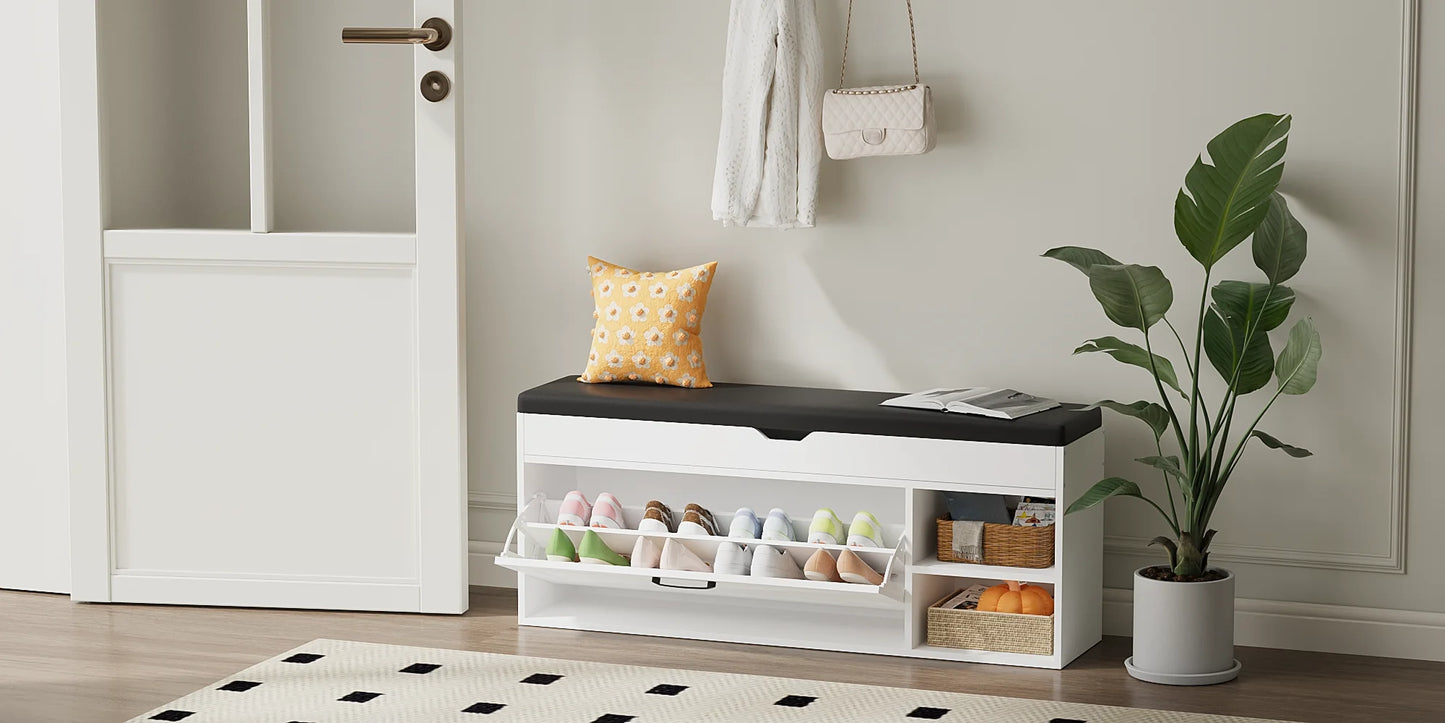 VOWNER Shoe Bench Cabinet with 1 Flip Drawers and 2 Compartments - Cheerful Home Finds