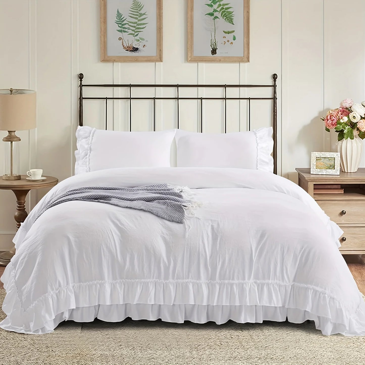 3 Piece Ruffled Duvet Cover Set Queen Farmhouse Ruffle - Cheerful Home Finds