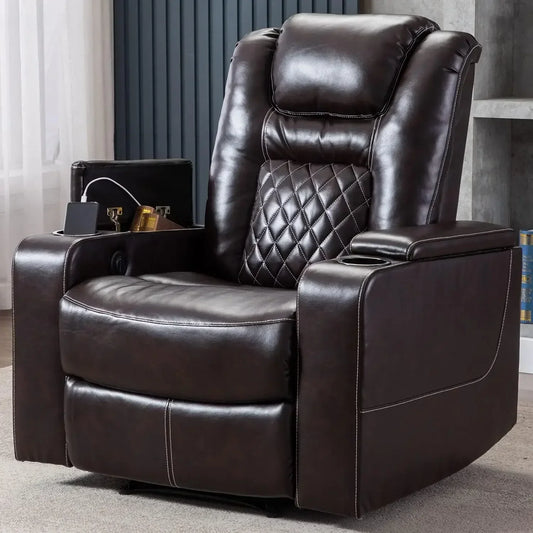 Electric Power Recliner Chair With USB Ports And Cup Holders Breathable Leather Home Theater Seating With Hidden Arm Storage