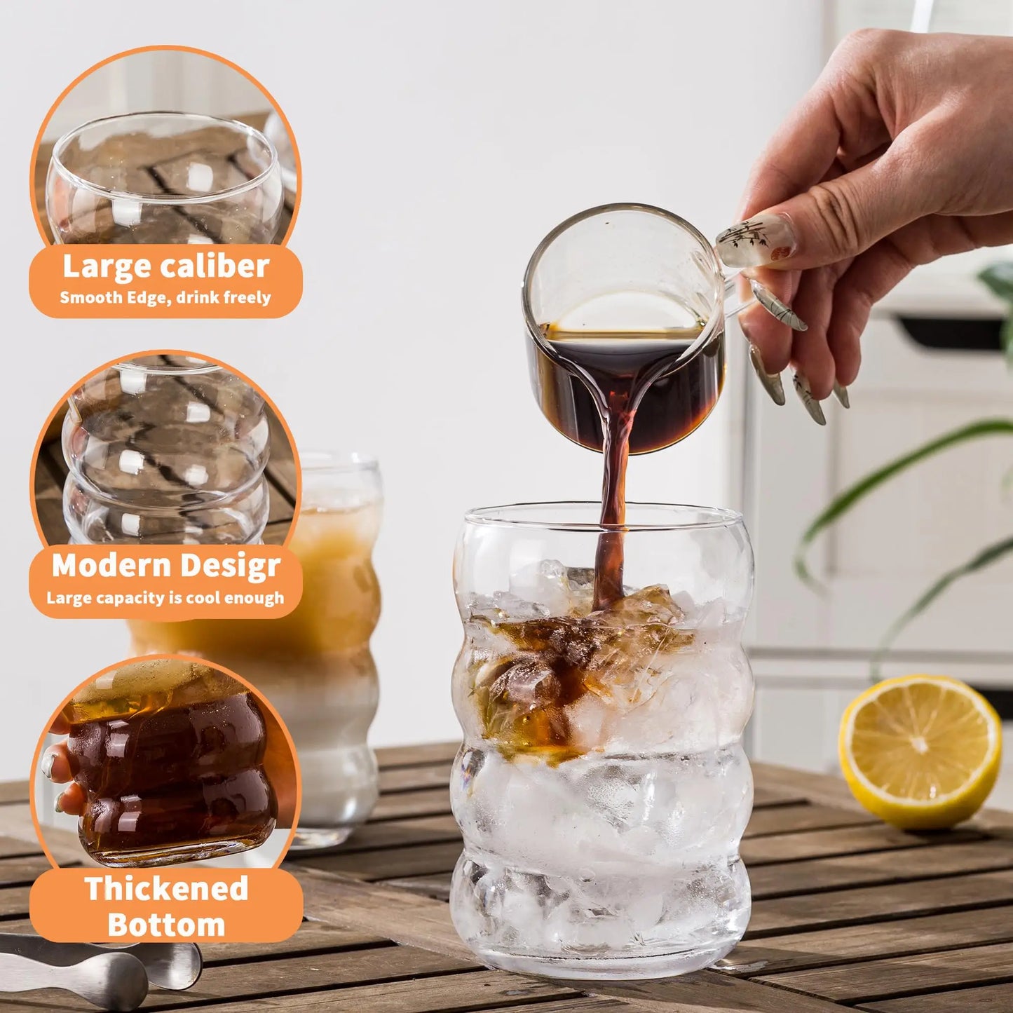 8PCS Ripple Drinking Glasses 16oz Iced Coffee Tumblers - Cheerful Home Finds