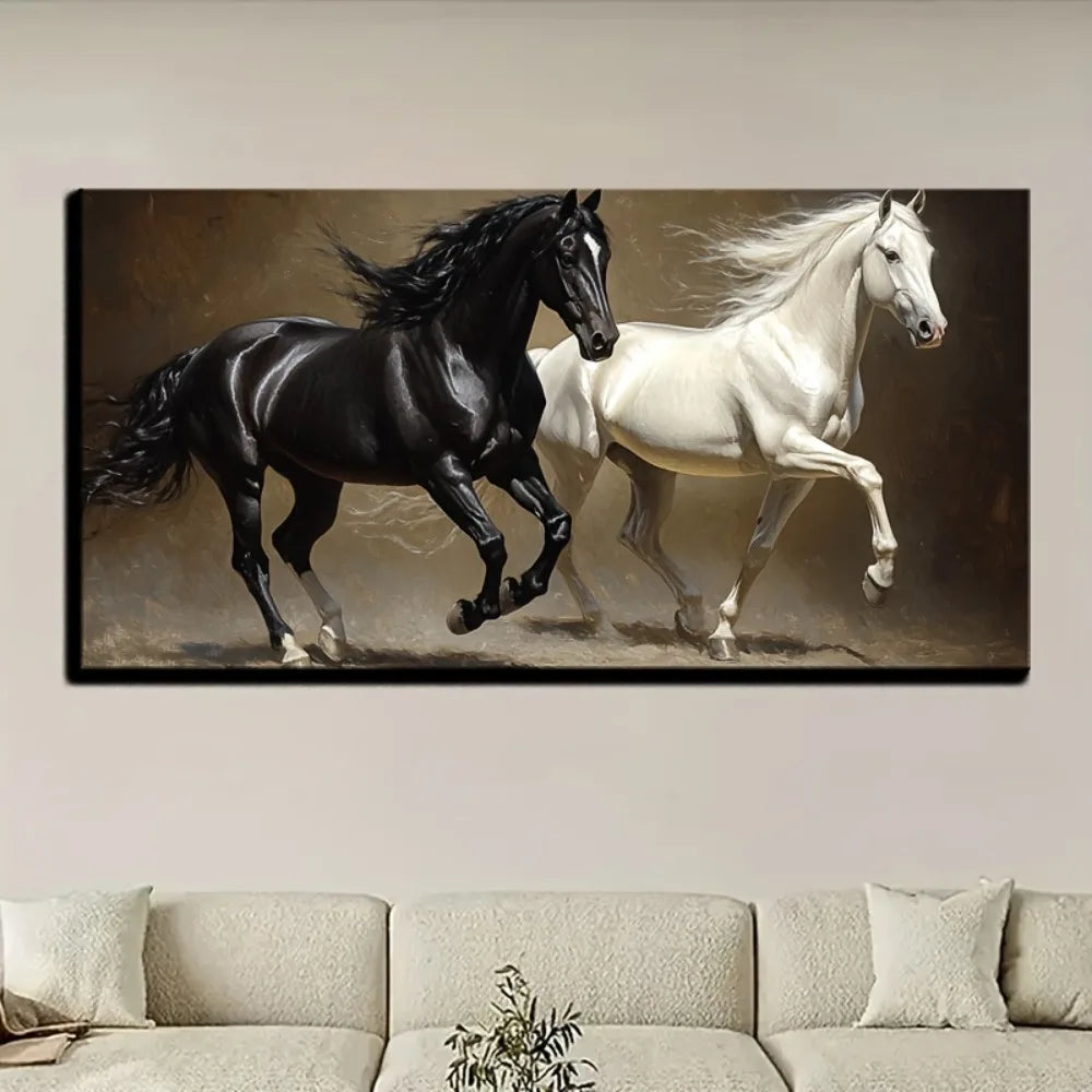 Animal Running Horse Canvas Painting Wall Art Home Decoration Poster Print with 1.5 Inch Thick Pine Solid Wood Frame - Cheerful Home Finds