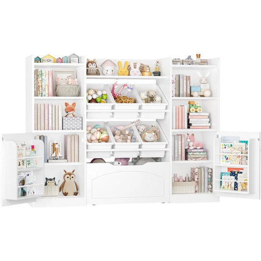 55” Toy Storage Organizer, 5-in-1 Kids Bookshelf Playroom - Cheerful Home Finds