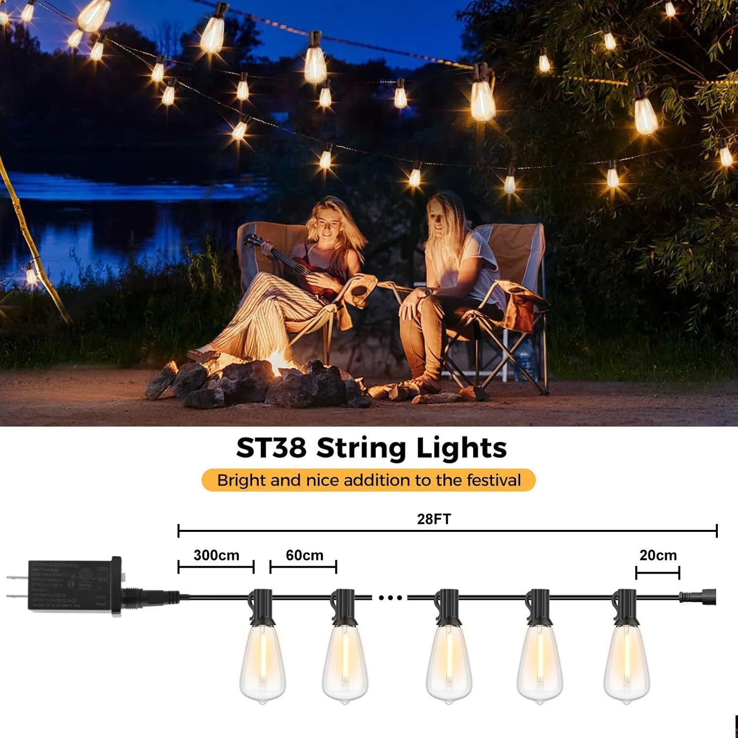 28FT US Plug ST38 String Light Outdoor LED Patio Fairy Lamp - Cheerful Home Finds