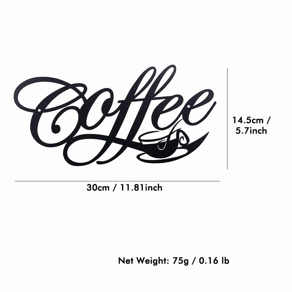 Coffee Bar Sign Metal Hanging Wall Art Plaque Black Letter Silhouette - Cheerful Home Finds
