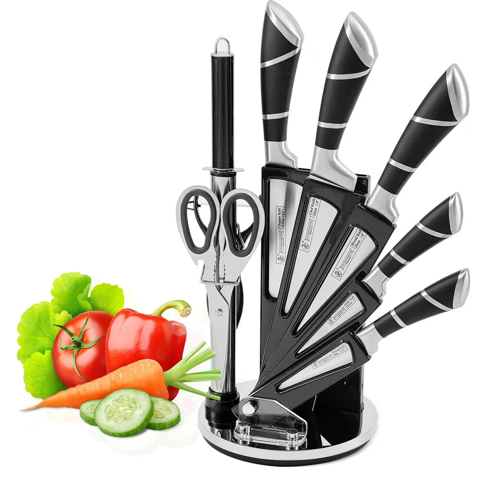 Mdhand Stainless Steel Kitchen Knife Set With Sharpener Nonstick Coated Chef Knives For Cutting Slicing Dicing Chopping - Cheerful Home Finds