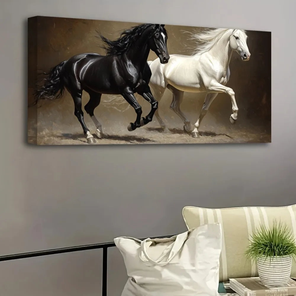 Animal Running Horse Canvas Painting Wall Art Home Decoration Poster Print with 1.5 Inch Thick Pine Solid Wood Frame - Cheerful Home Finds