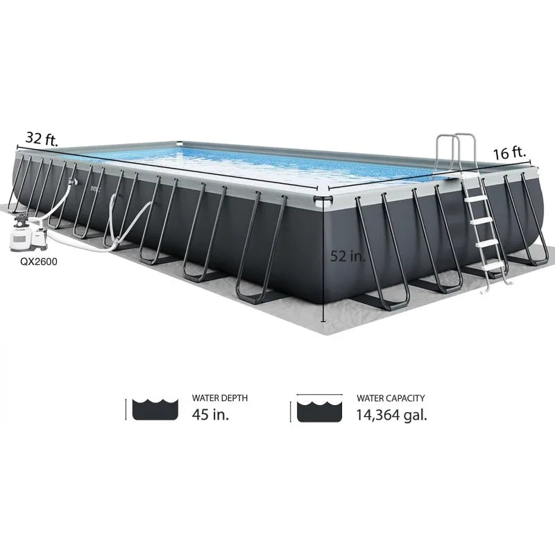Intex 32 Feet x 16 Feet x 52 Inches Ultra XTR Rectangular Outdoor Swimming Pool Set with Pump