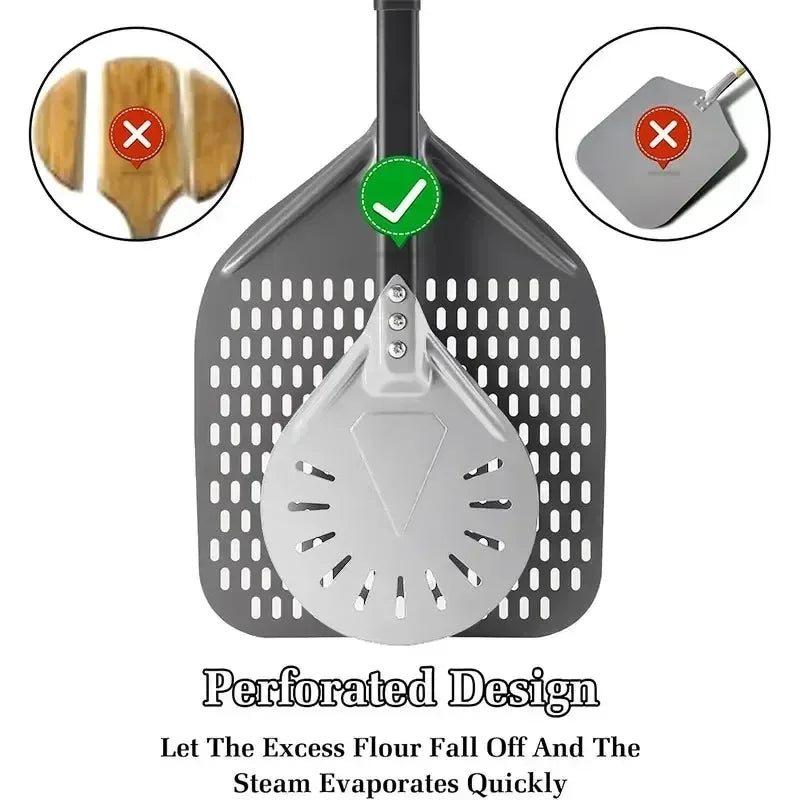 7/9/12/14inch Professional Pizza Spatula Paddle Perforated Aluminum Metal Pizza Turning Peel - Cheerful Home Finds