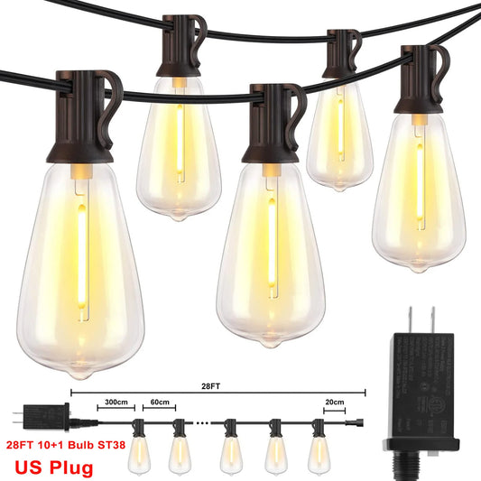 28FT US Plug ST38 String Light Outdoor LED Patio Fairy Lamp - Cheerful Home Finds