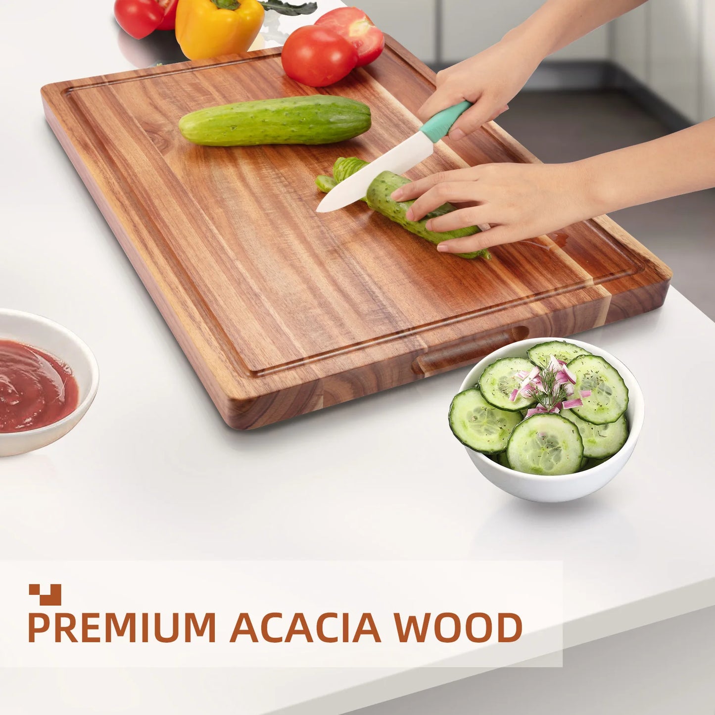 Acacia Large Wood Cutting Board 1.5 Inches Thick Butcher Block - Cheerful Home Finds