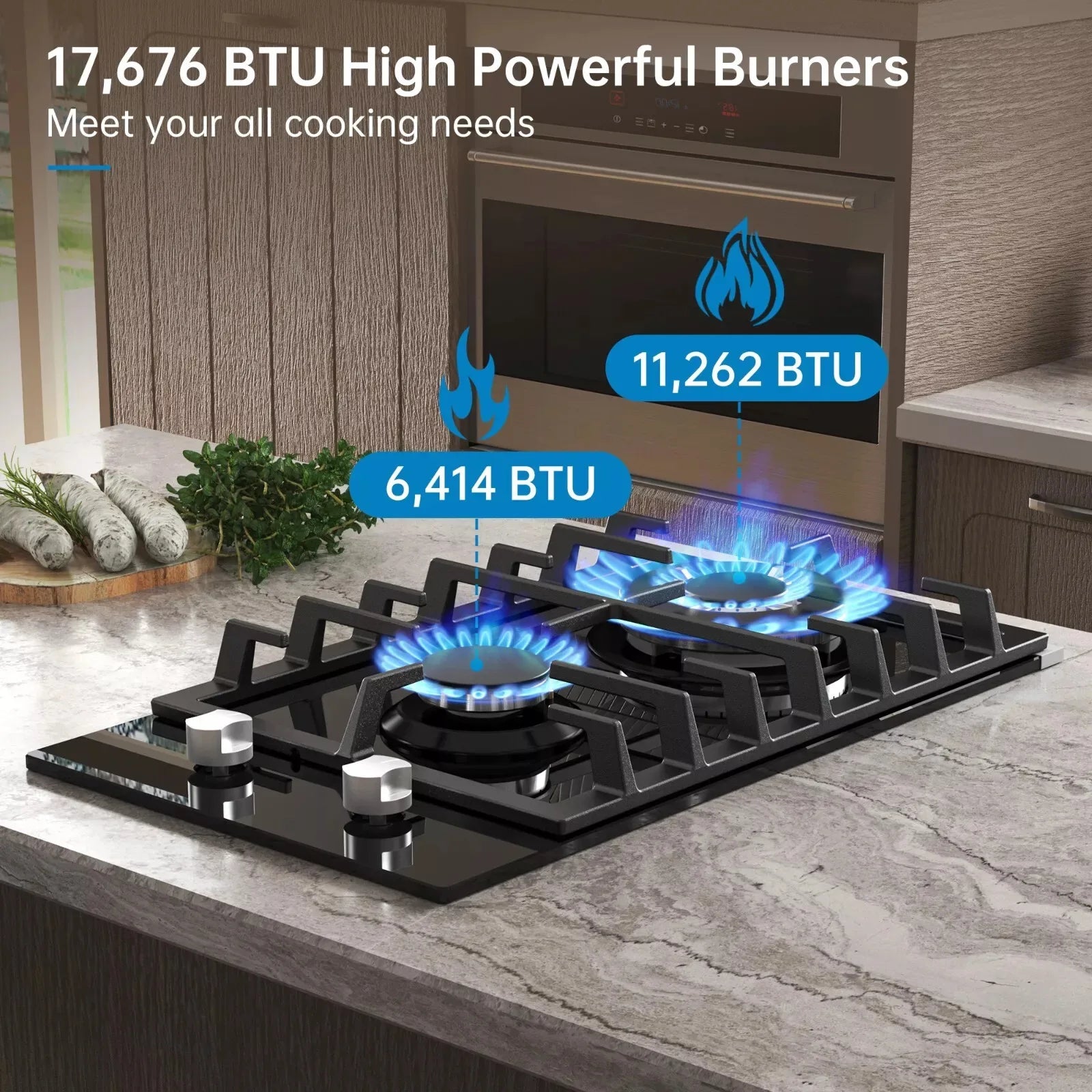 12 Inch Built-in with Thermocouple Protection, LPG/NG Dual Fuel Gas Cooktop - Cheerful Home Finds