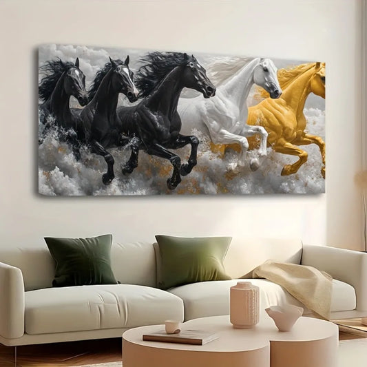 1.5 Inch Thick Pine Solid Wood Frame Horse Canvas Mural Animal Painting Artwork Interior Decoration - Cheerful Home Finds