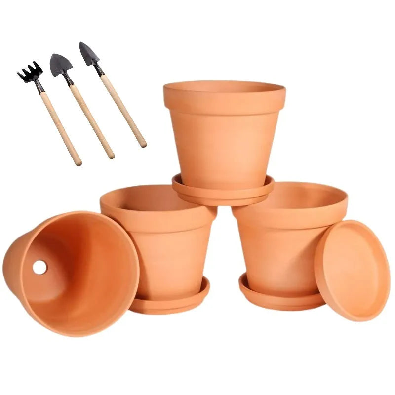 3 Inches Small Terracotta Pots with Saucer, 4 Pack Clay Pots - Cheerful Home Finds