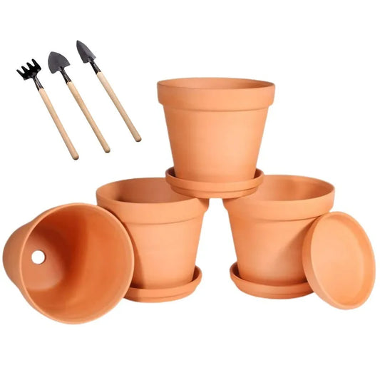 3 Inches Small Terracotta Pots with Saucer, 4 Pack Clay Pots - Cheerful Home Finds