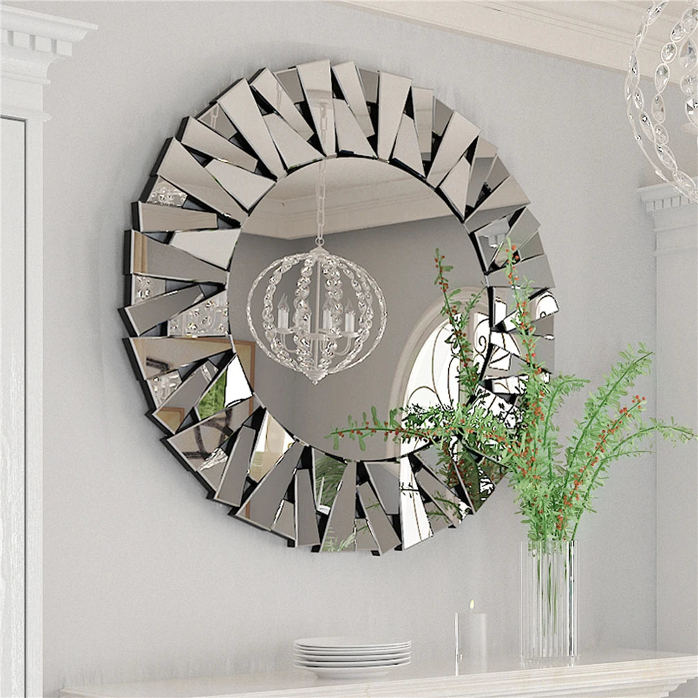 Unique Sunburst Decorative Wall Mirror Round 800MM Silver - Cheerful Home Finds