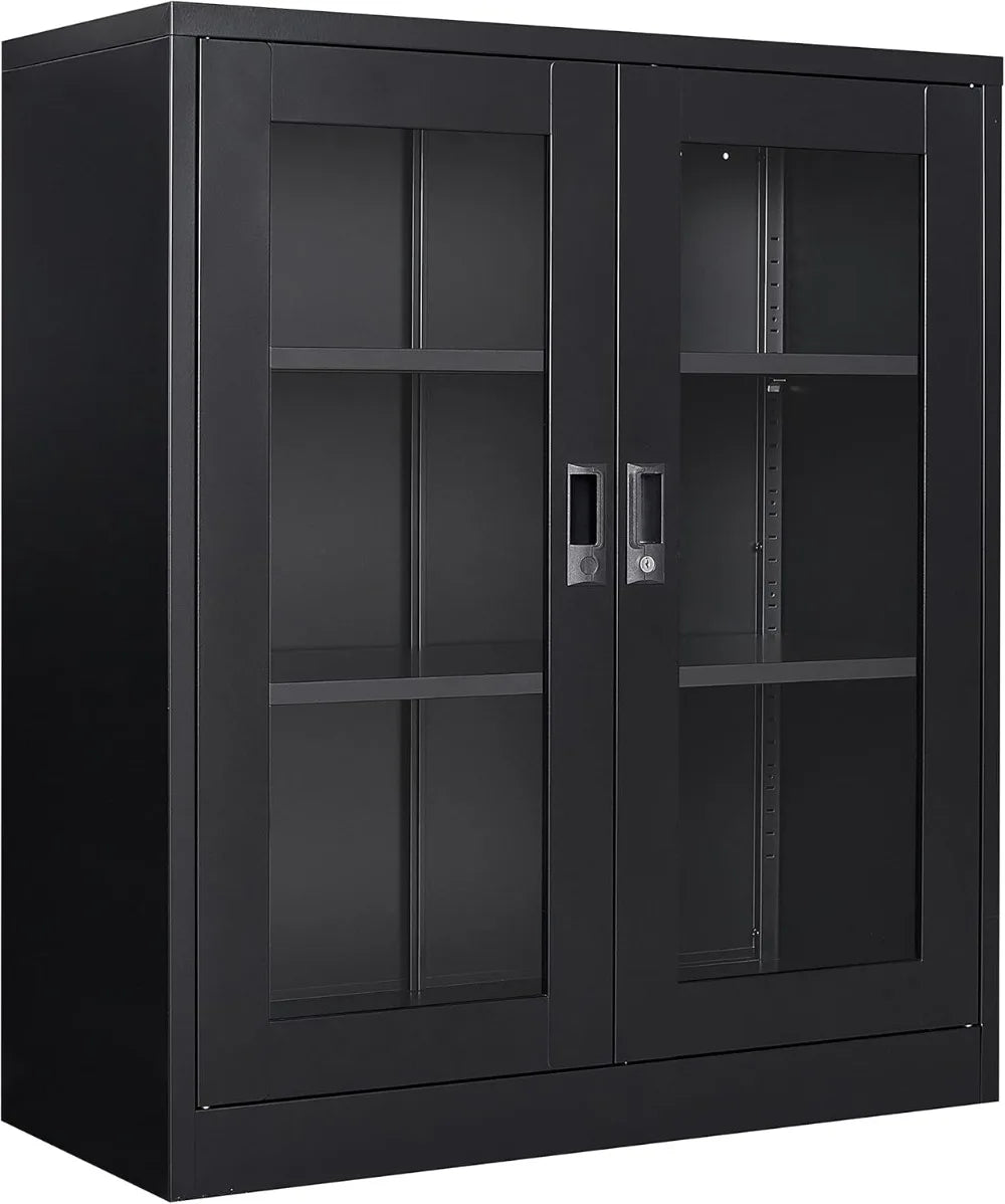 Black Metal Storage Cabinet with Doors and Shelves Display Cabinet with Acrylic Doors - Cheerful Home Finds