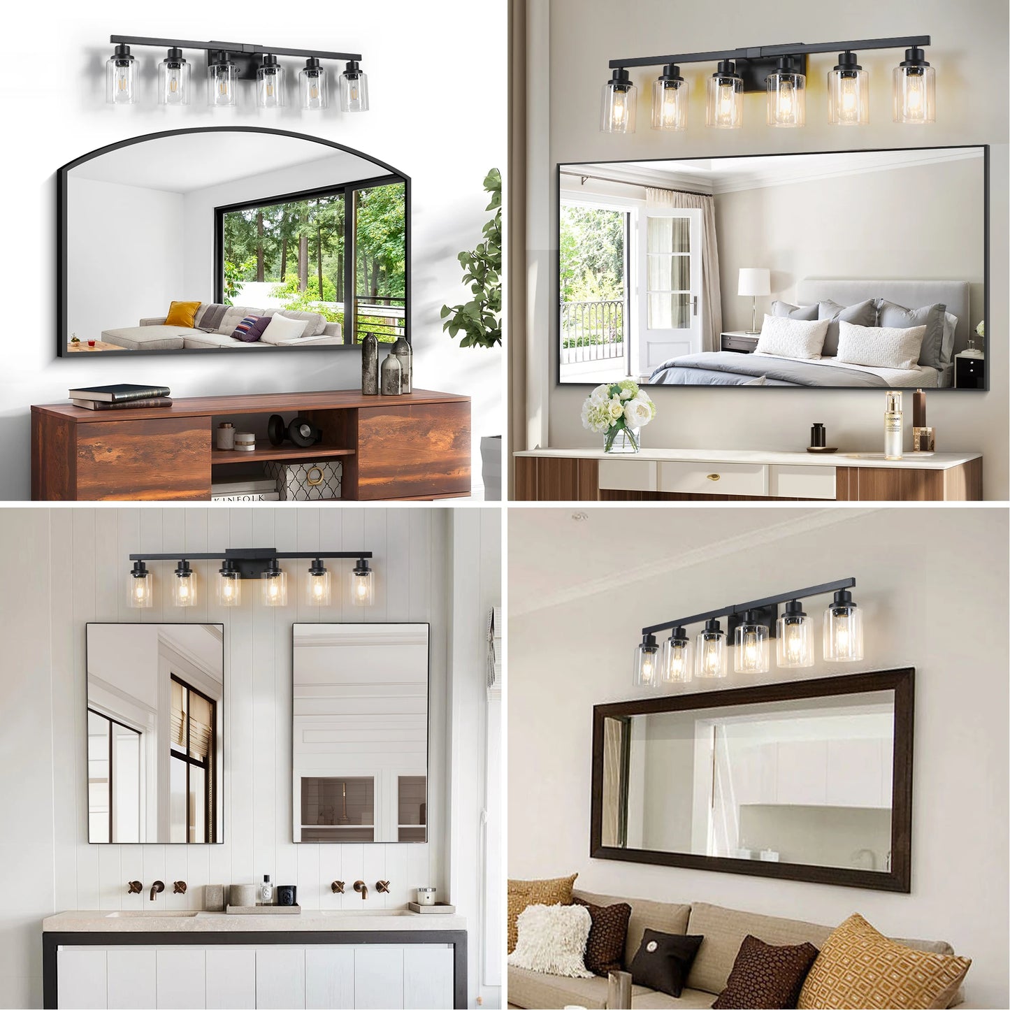 6 Light Bathroom Vanity Light Industrial Metal Fixture with Clear Glass Shades Wall Mount Mirror Lighting for Bathroom No Bulb