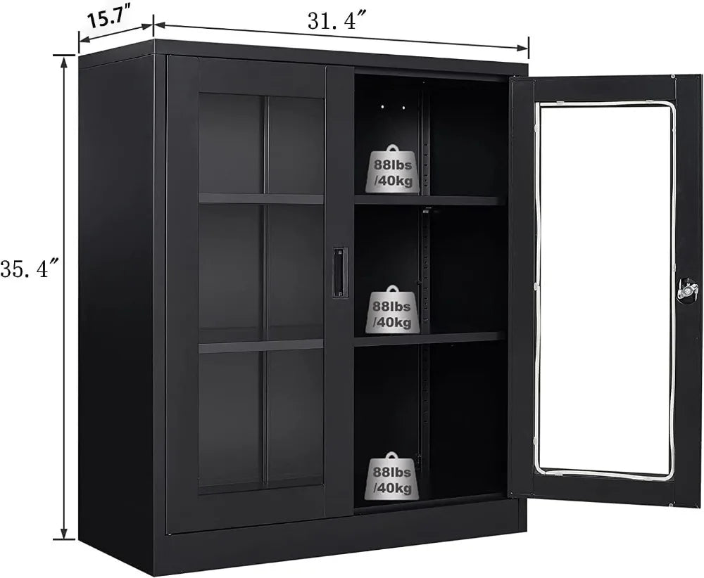 Black Metal Storage Cabinet with Doors and Shelves Display Cabinet with Acrylic Doors - Cheerful Home Finds