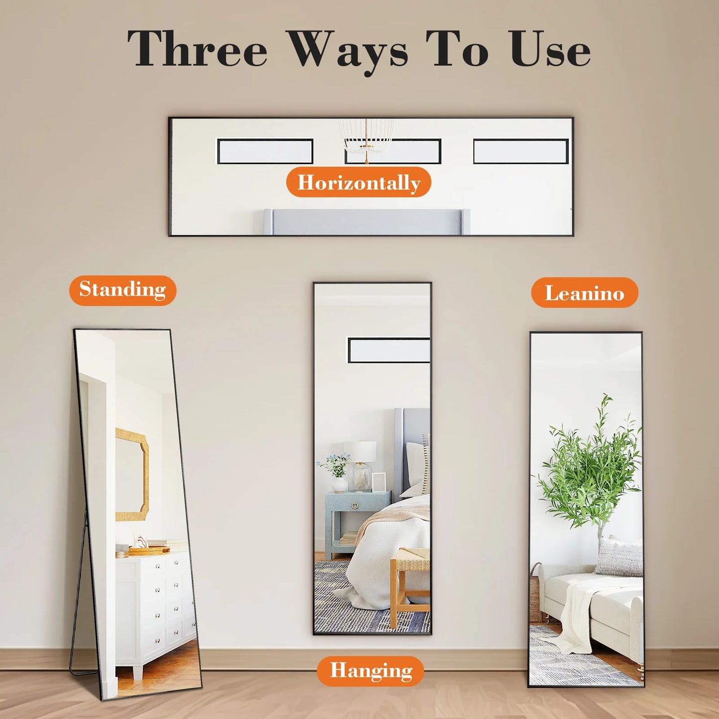 JHK 64"x21" Full Body Wall Mirror with Aluminum Frame - Cheerful Home Finds