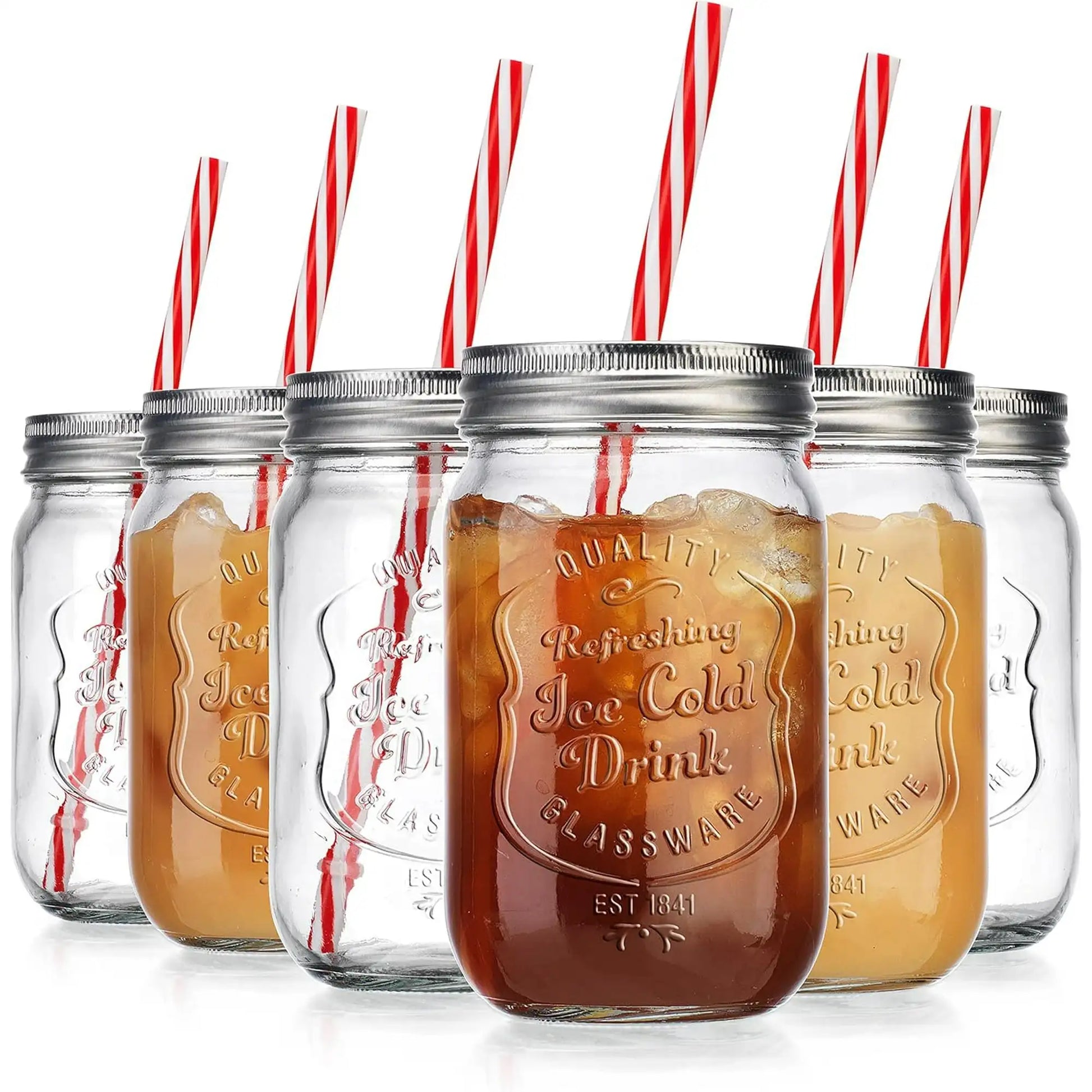 Jar Glass Set Ice Cold Mason Jar Cups with Lids and Straws 15 Oz - Cheerful Home Finds