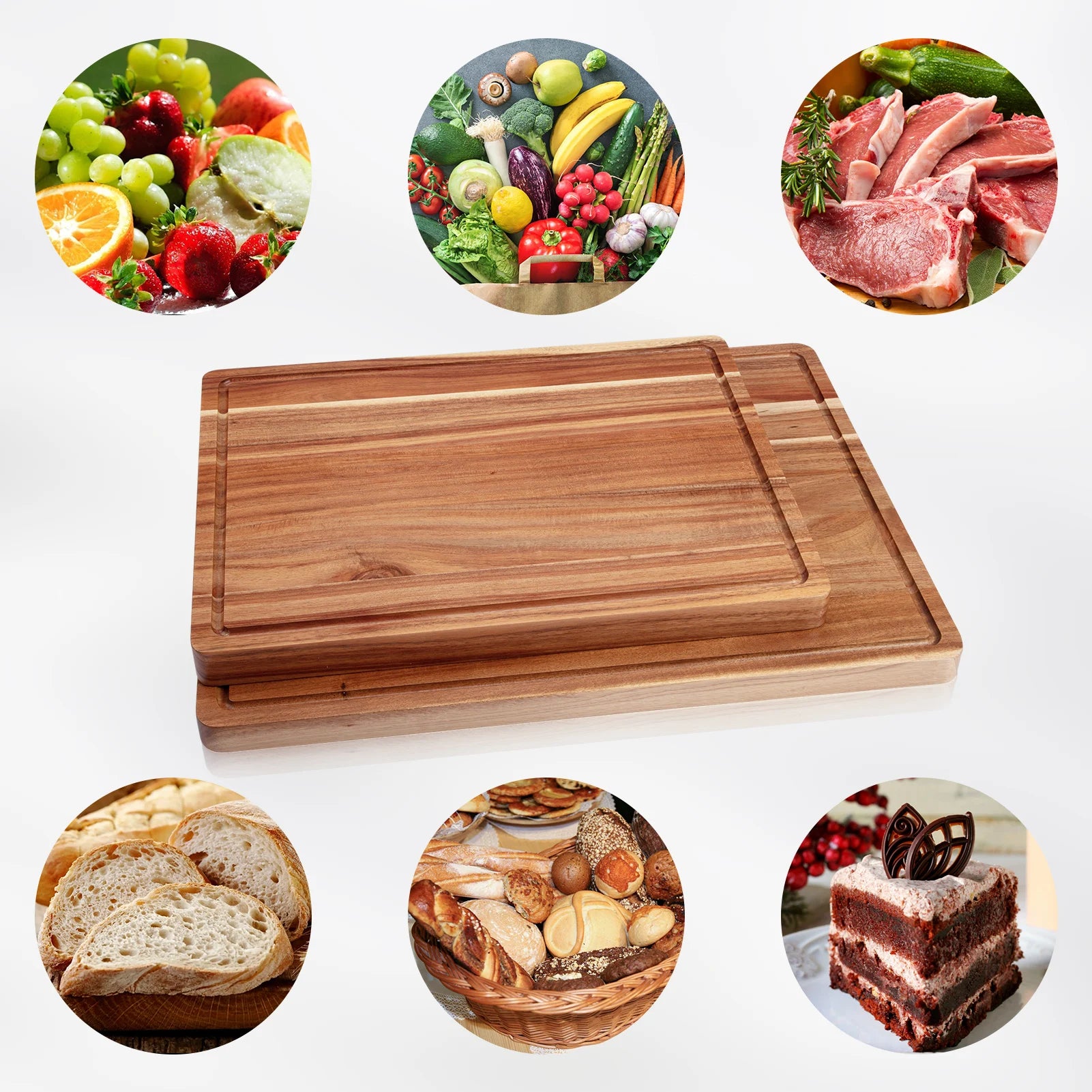 Acacia Large Wood Cutting Board 1.5 Inches Thick Butcher Block - Cheerful Home Finds