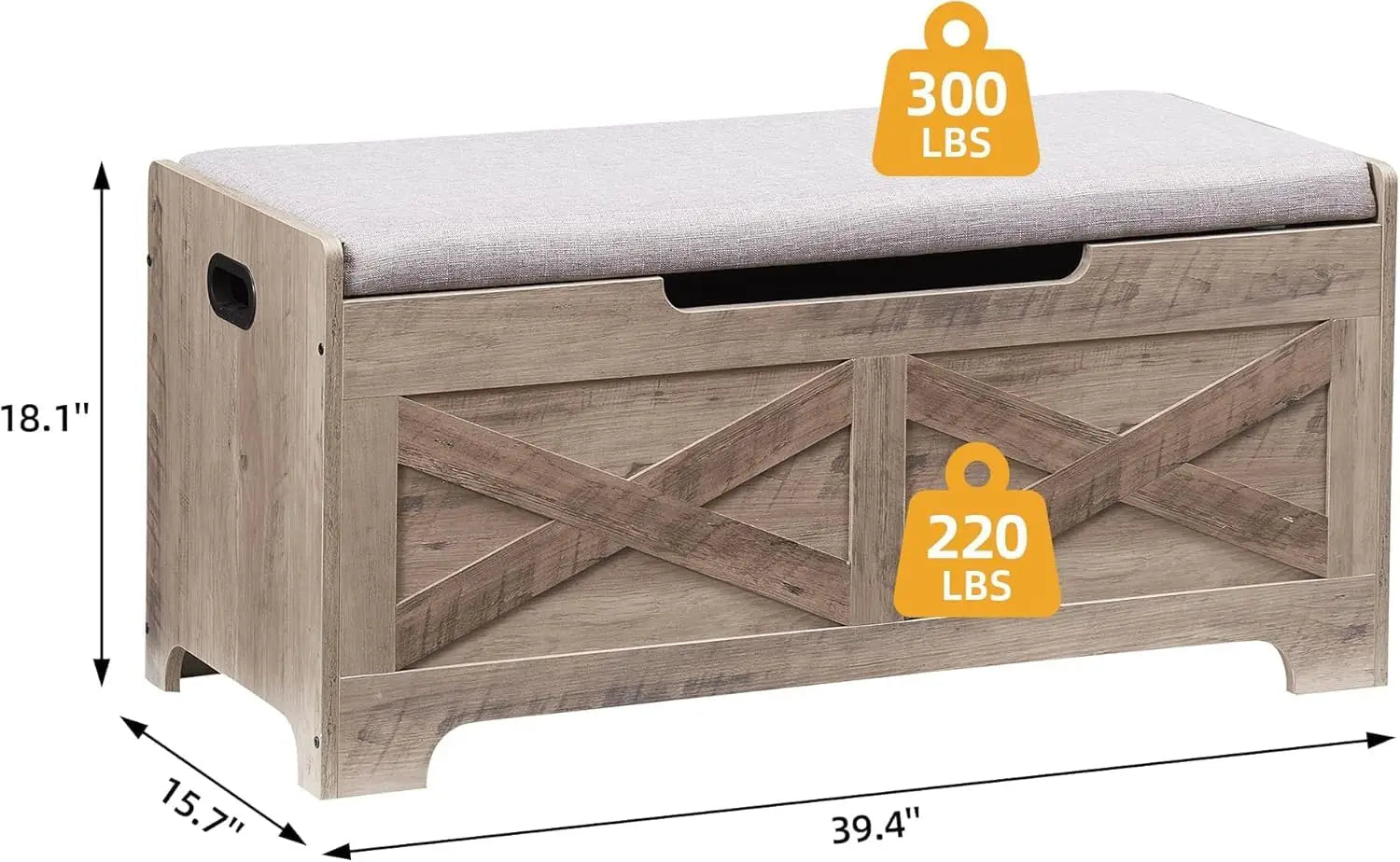 Storage Bench Storage Chest with 2 Safety Hinges Liftable Top - Cheerful Home Finds