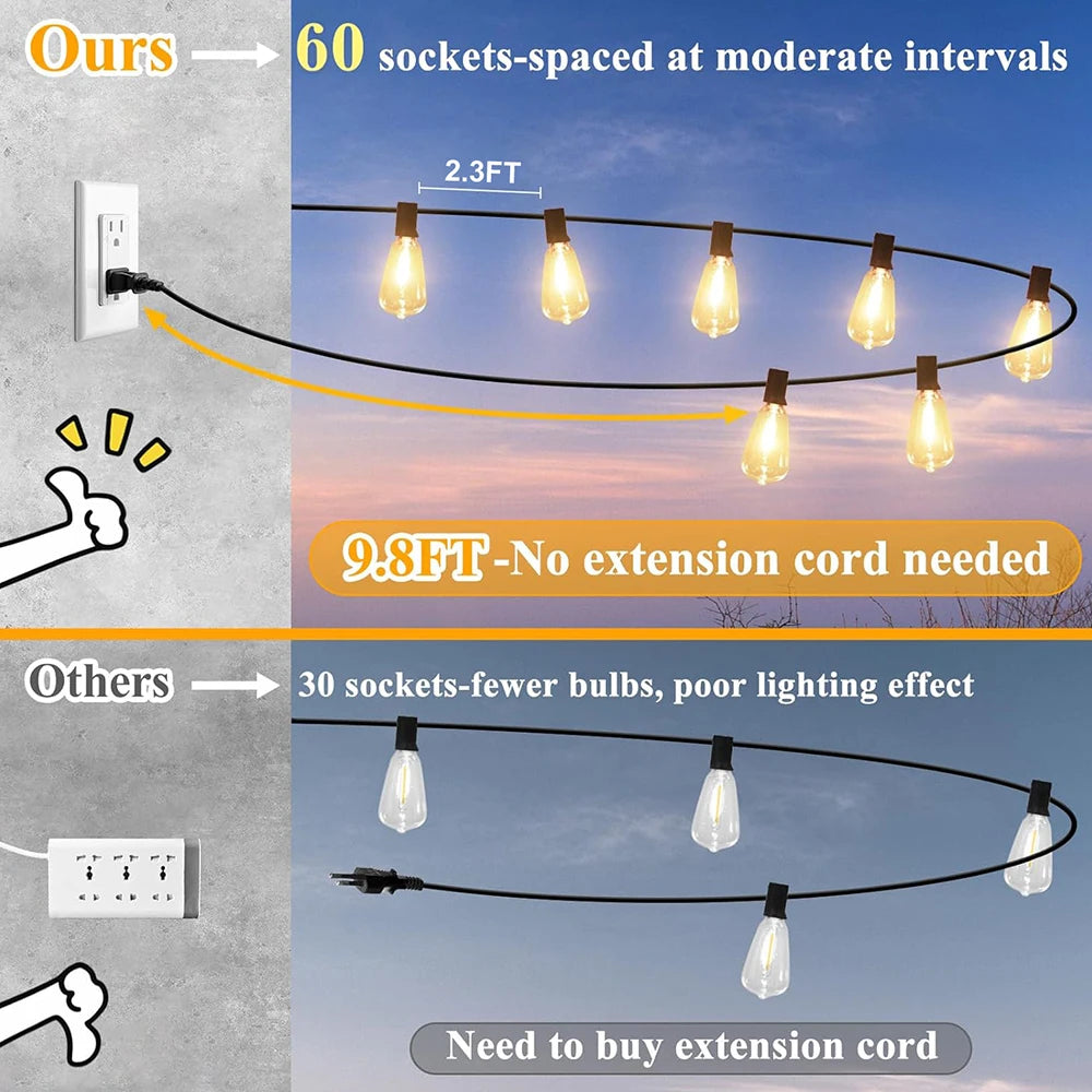 150FT LED Outdoor String Lights Waterproof Shatterproof Bulbs - Cheerful Home Finds
