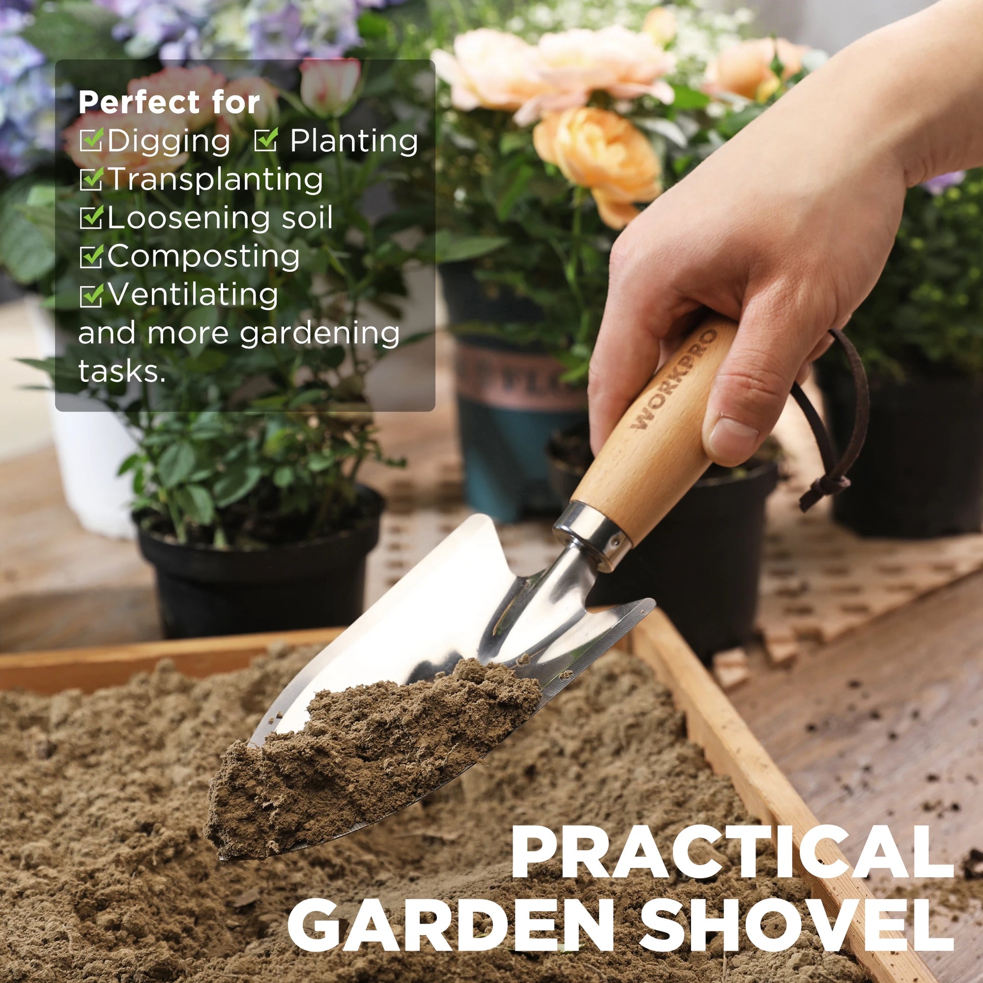 WORKPRO Garden Tool Set 3 Pcs with Wood Handles and Trowel - Cheerful Home Finds
