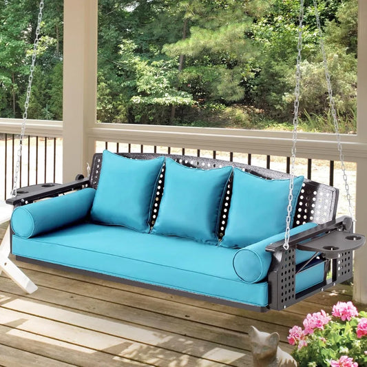 3 Seat Porch Swing, Patio Swing Bench with Cup Holders - Cheerful Home Finds