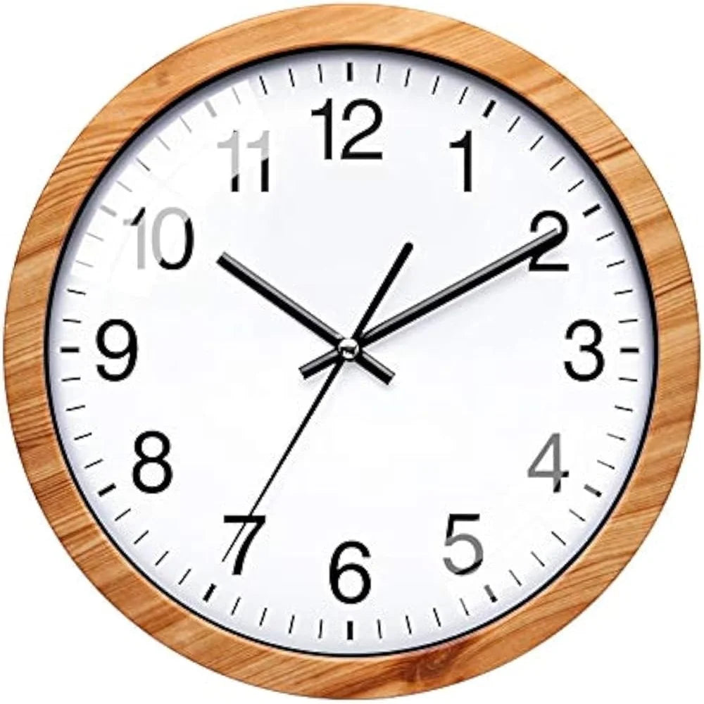 10 Inch Silent Wall Clock Retro Wooden Design Non Ticking Quartz Clock Home Office Decor Living Room Bedroom