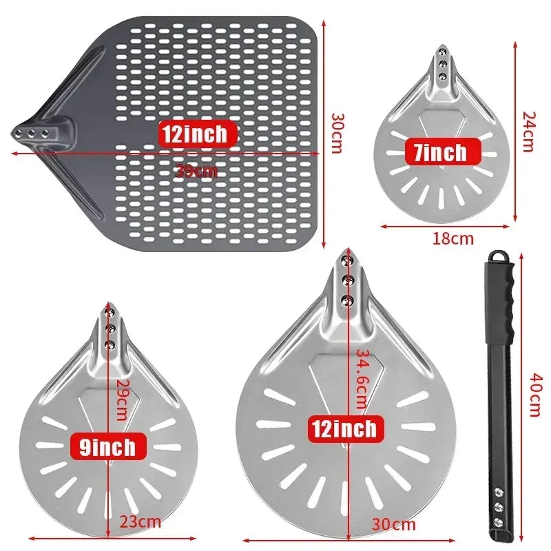 7/9/12/14inch Professional Pizza Spatula Paddle Perforated Aluminum Metal Pizza Turning Peel - Cheerful Home Finds