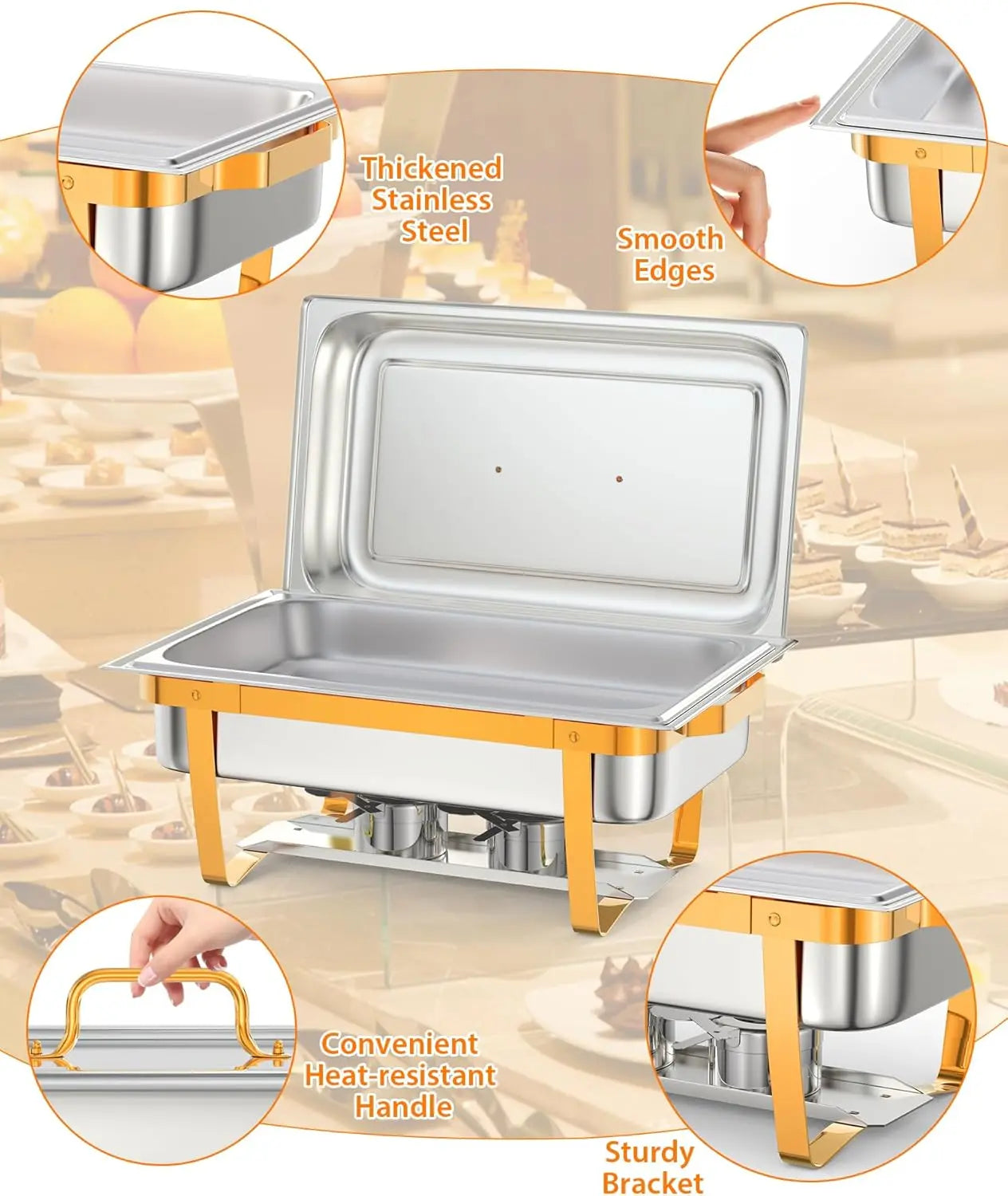 Chafing Dish Buffet Set, 8QT Stainless Steel Food Warmers - Cheerful Home Finds