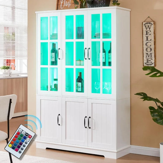 71 Inch Tall Kitchen Pantry with LED Lights and 5 Tier Shelf - Cheerful Home Finds