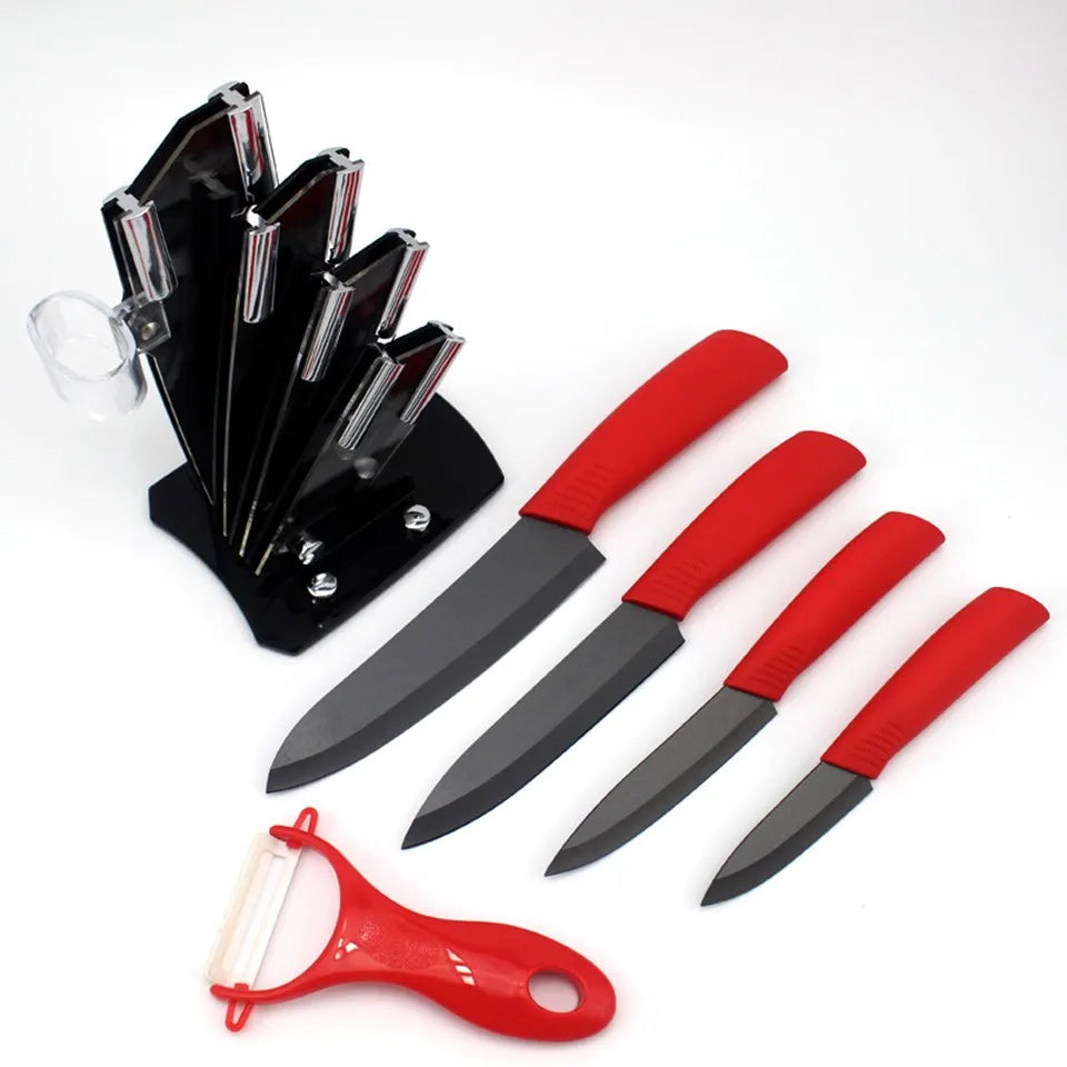 Findking Black Blade Kitchen Ceramic Knife Set 3 4 5 6 Inch Peeler Acrylic Holder - Cheerful Home Finds