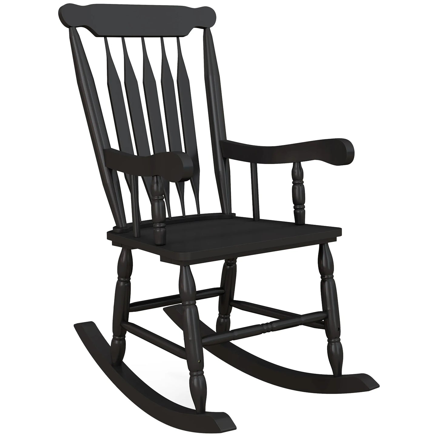 Outsunny 350 Lbs Outdoor Wood Rocking Chair Black High Back - Cheerful Home Finds