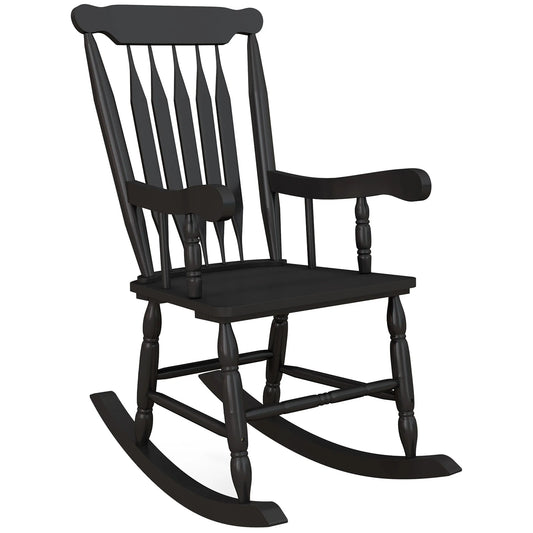 Outsunny 350 Lbs Outdoor Wood Rocking Chair Black High Back - Cheerful Home Finds