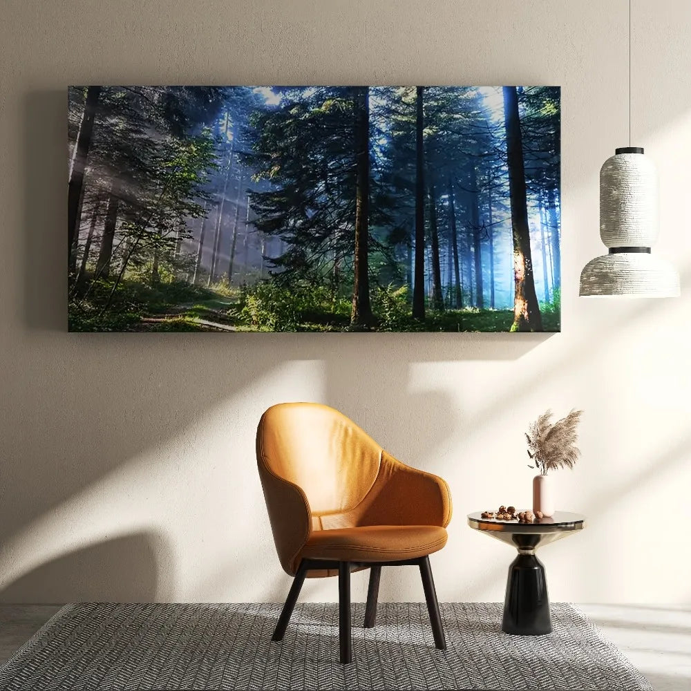 Modern Forest Landscape Canvas Wall Art With 1.5 Inch Thick Wood Frame Serene Enchanting Scene In Green And Blue - Cheerful Home Finds