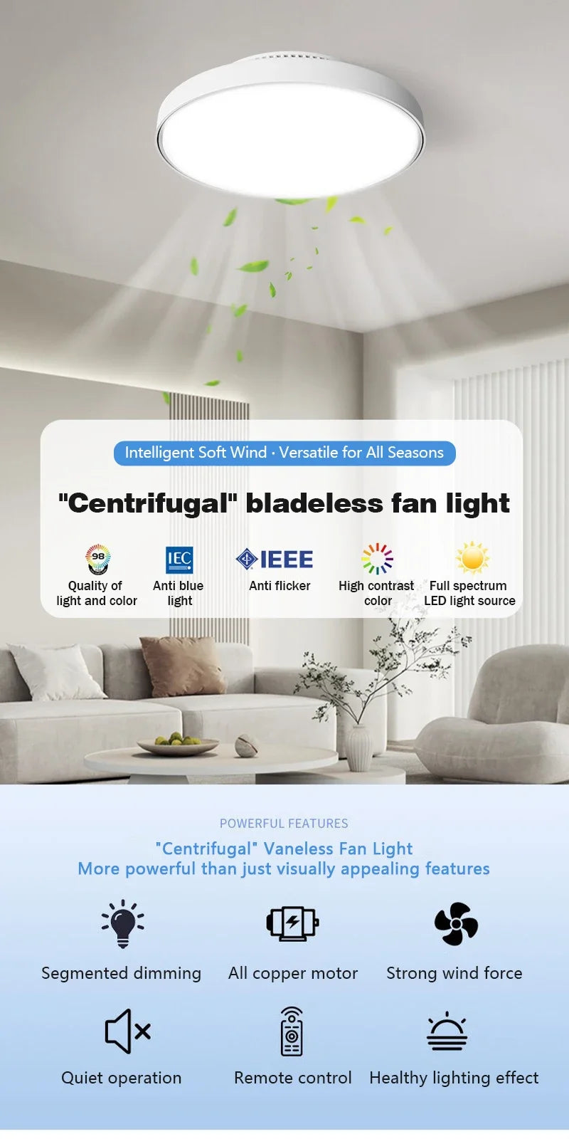 Modern LED Ceiling Fan Light Invisible Leafless Low Decibel Remote Dimming Fan for Bedroom and Living Room - Cheerful Home Finds