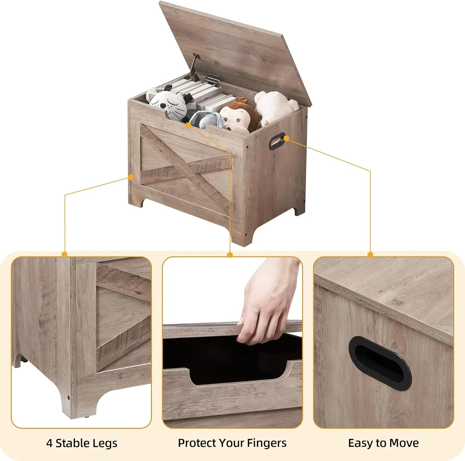 Storage Bench Storage Chest with 2 Safety Hinges Liftable Top - Cheerful Home Finds