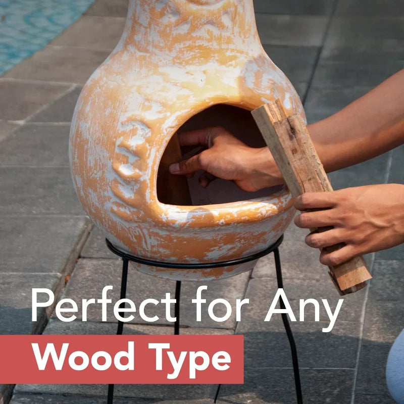 Medium Chiminea Outdoor Fireplace Clay Chimineas Yellow Terracotta - Cheerful Home Finds