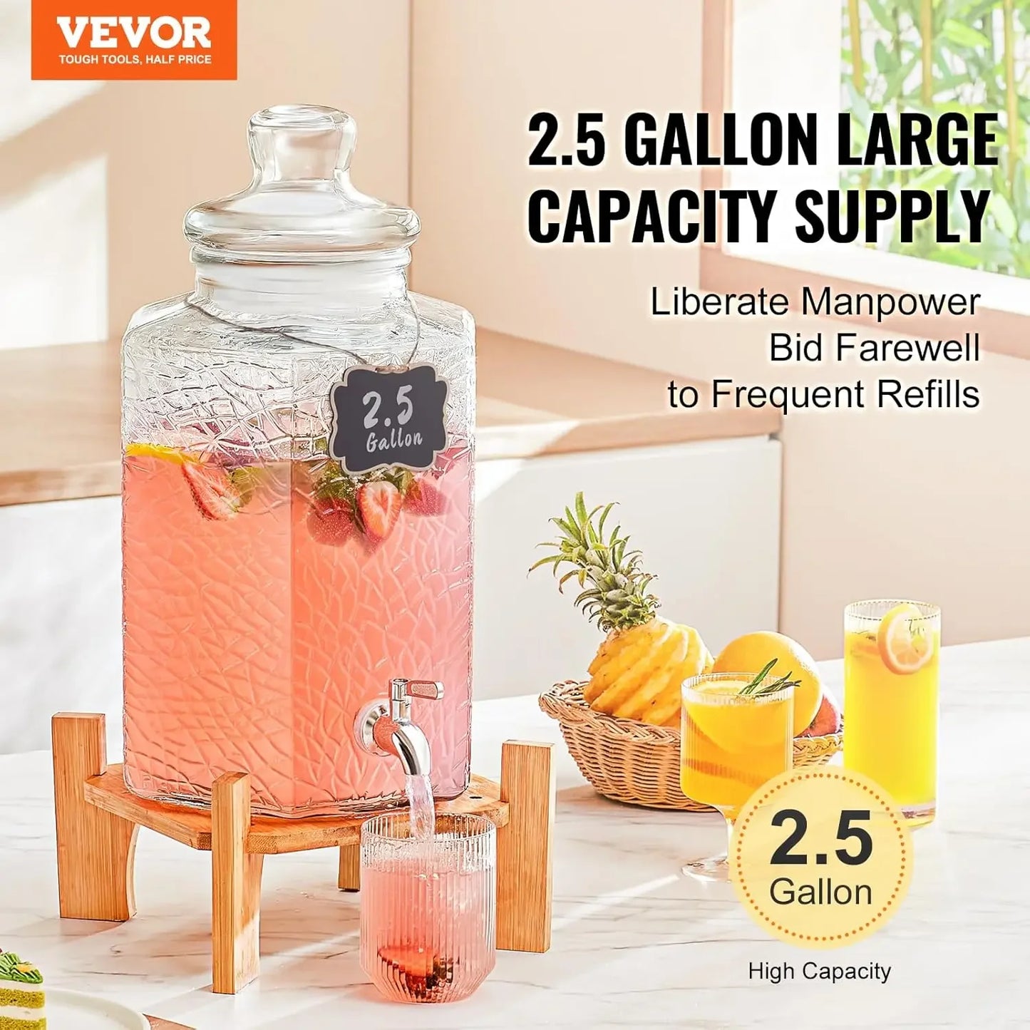 Beverage Dispenser 2.5 Gallon Glass Juice Dispenser with Stand - Cheerful Home Finds