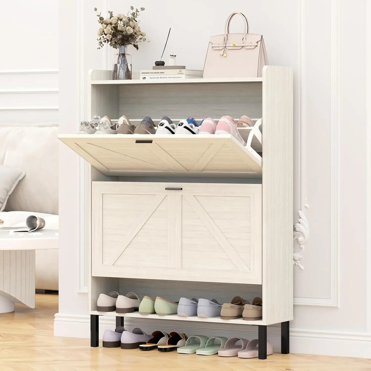 Shoe Cabinet Storage for Entryway with 2 Flip Drawers - Cheerful Home Finds