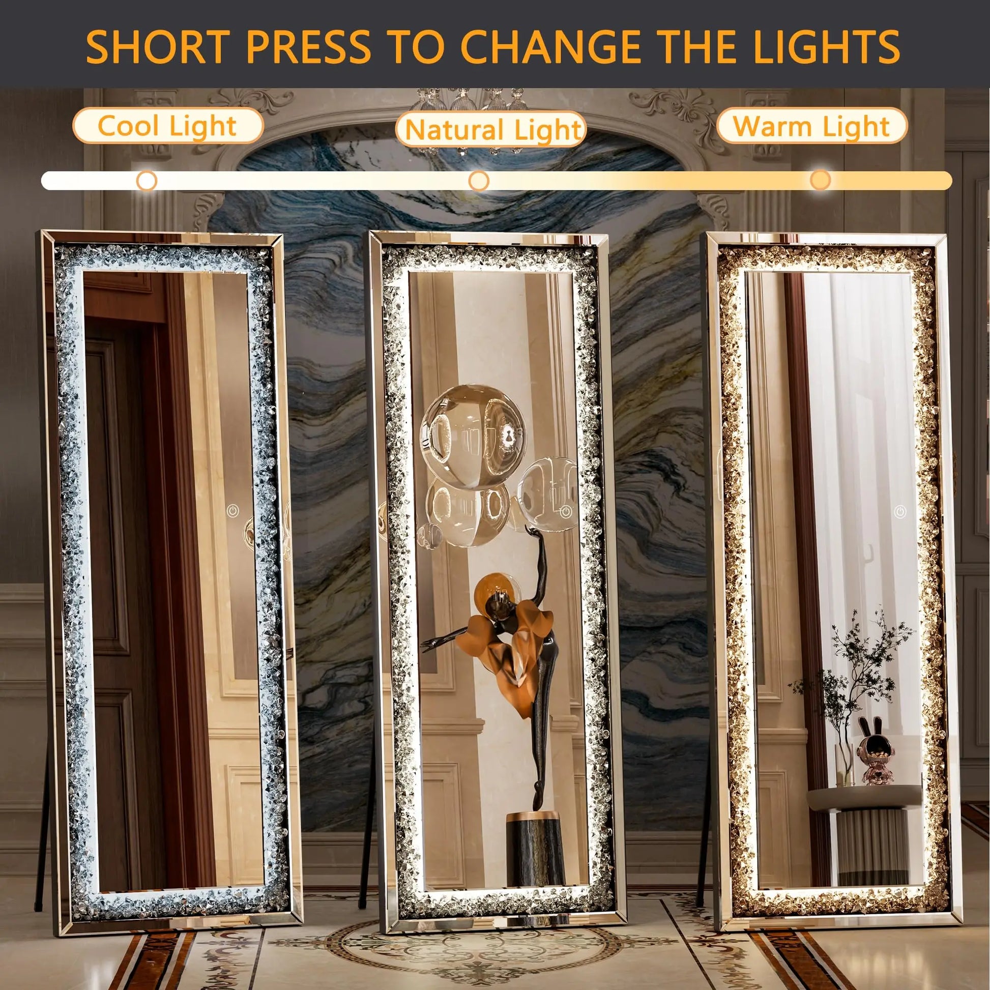 Hasipu Full-Length Mirror 63x20 Inch with Lights and Crystal Crush Diamond - Cheerful Home Finds