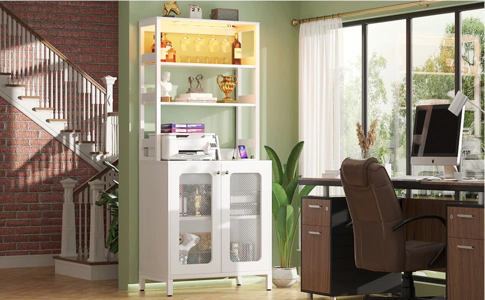 Bar Cabinet with Power Outlets, 67 Inch Tall Wine Bar - Cheerful Home Finds
