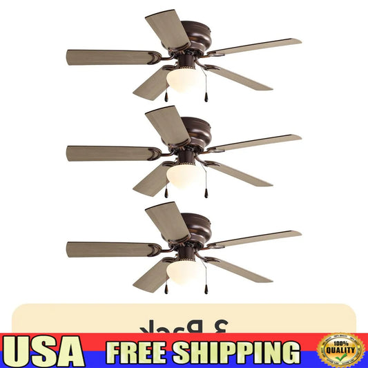 44 Inch Hugger Ceiling Fan With Light Kit Five Reversible Blades Quiet Three Speed Motor Indoor Use