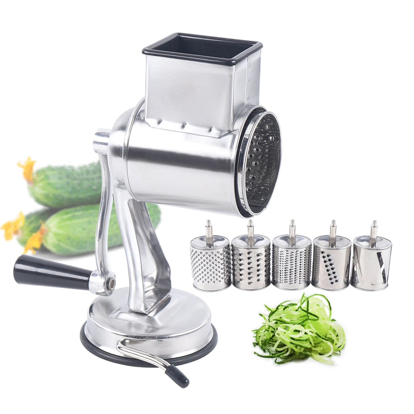 Stainless Steel Rotary Vegetable Cheese Grater Potato Slicer Handheld Grater with 5 Blades Dishwasher Safe - Cheerful Home Finds