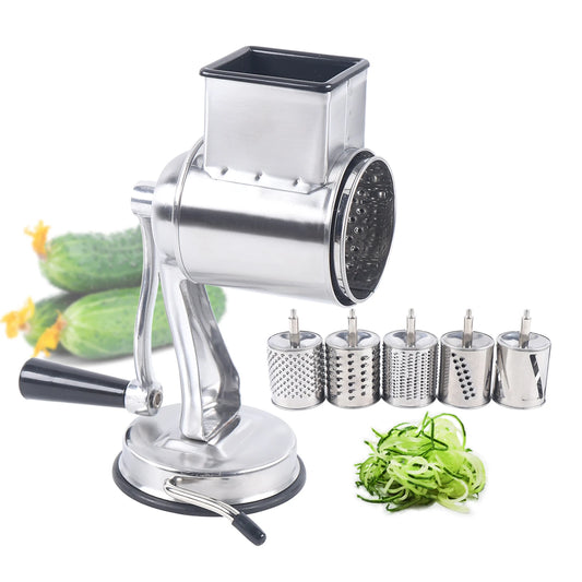 Stainless Steel Rotary Vegetable Cheese Grater Potato Slicer Handheld Grater with 5 Blades Dishwasher Safe - Cheerful Home Finds